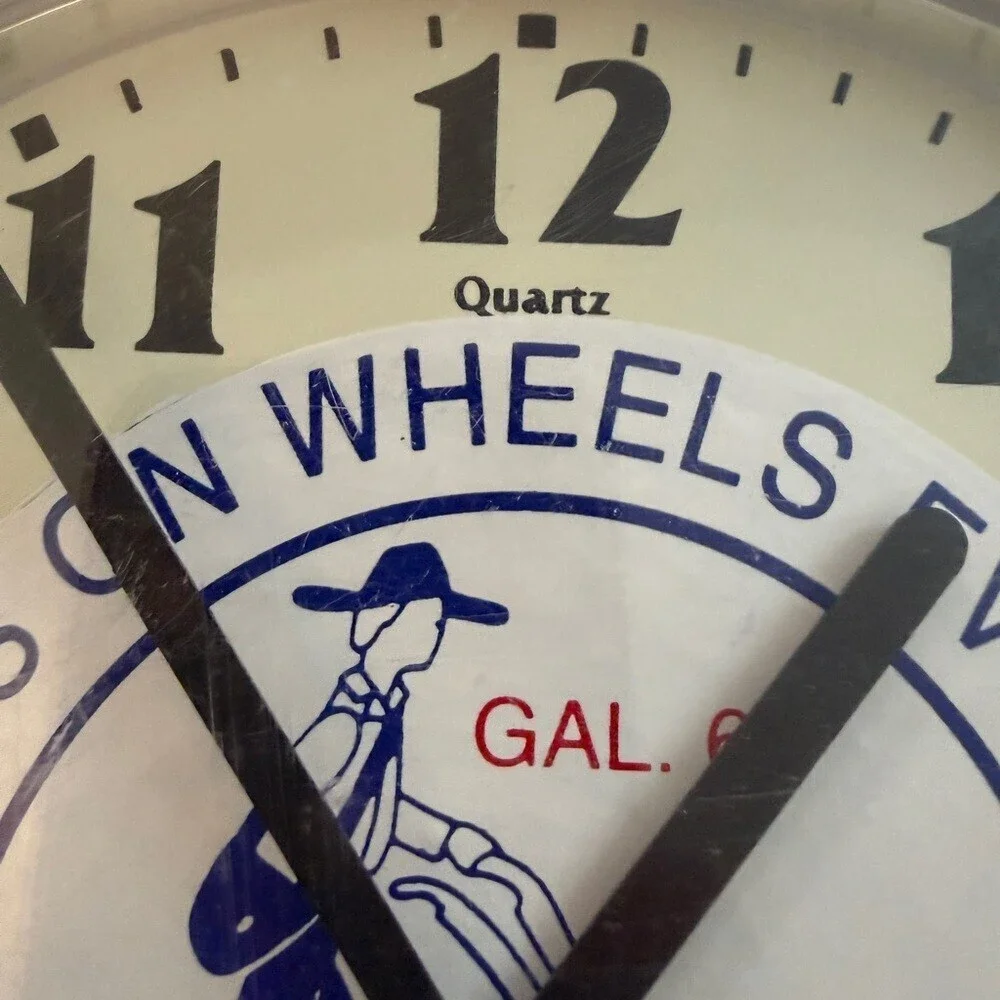 Servants on Wheels Ever Ready SOWERS Cream Wall Clock with Blue Accents